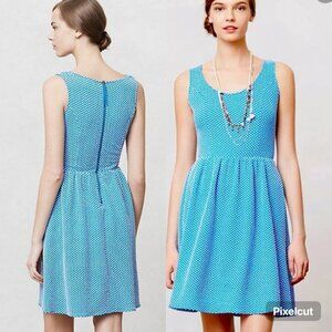 ANTHROPOLOGIE MAEVE A-line Polka Dots White Blue Sleeveless Mini Dress Sz M